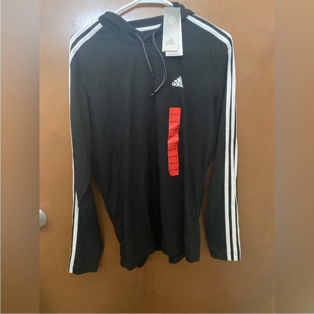 Adidas stripe cotton full sleeve hoodie tshirt. NWT